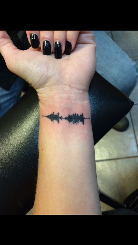 Soundwave tattoo of my dad saying "what you do now affects you later" Sound Bar Tattoo, Voice Recording Tattoo, Voicemail Tattoo, Voice Message Tattoo, Voice Tattoo Sound Waves, Music Wave Tattoo, Waveform Tattoo, Voice Memo Tattoo, Smiths Tattoo