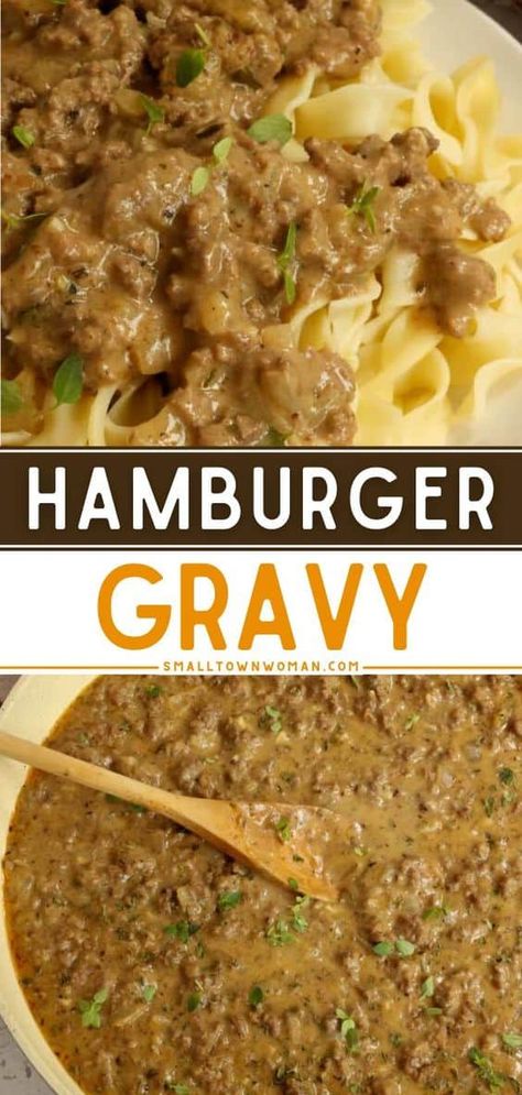 Hamburger Gravy Recipe, Beef Gravy Recipe, Brown Gravy Recipe, Hamburger Steak And Gravy, Hamburger Gravy, Easy Ground Beef Recipes, Homemade Mashed Potatoes, Recipes For Dinner Easy, Hamburger Casserole