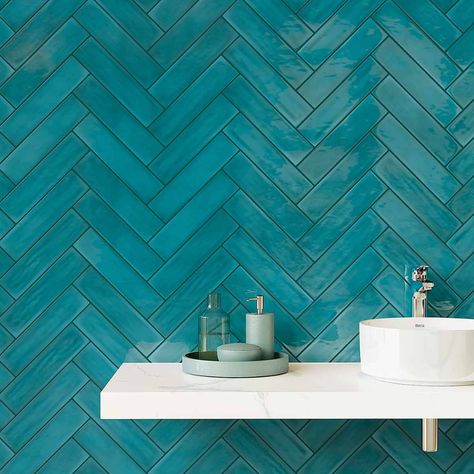 Teal Bathroom, Ceramic Subway Tile, Ceramic Mosaic Tile, Modern Tiles, Blue Tiles, Ceramic Wall Tiles, Subway Tile, Tile Backsplash, Bathroom Makeover