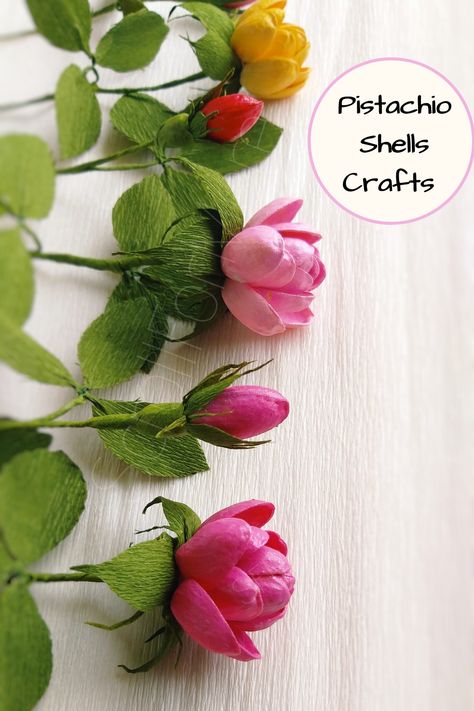 Make this beautiful Roses using Pista Shells..full Tutorial link below Pistachio Art Diy, Pistachios Shells Crafts, Pista Art Pistachio Shells, Pista Shell Crafts Ideas, Pistachio Shell Crafts, Pista Shell Art, Pistachio Crafts, Mini Garden Ideas, Pistachio Shell