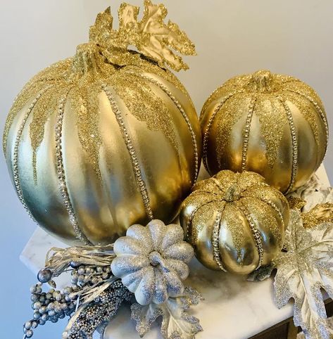 Glam Fall Pumpkin Decor | Etsy Pumpkin Carving Tutorial, Fancy Pumpkins, Carving Tutorial, Carve A Pumpkin, Pumpkin Decorating Diy, Winter Glam, Elegant Pumpkins, Fall Pumpkin Decor, Fall Pumpkin Crafts