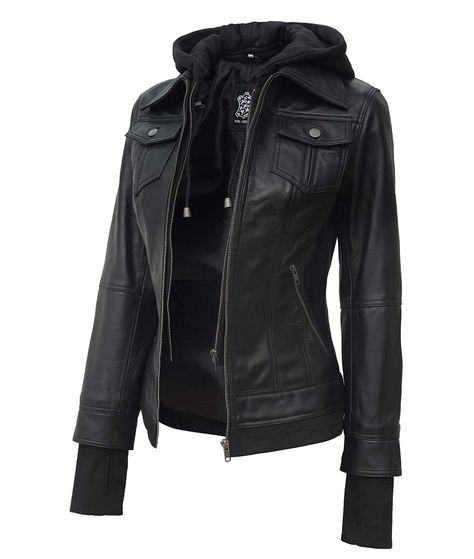 Asymmetrical Leather Jacket, Black Hooded Jacket, Tan Leather Jackets, Womens Black Leather Jacket, Leather Jacket With Hood, Lambskin Leather Jacket, Real Leather Jacket, Petite Jacket, Jacket With Hood