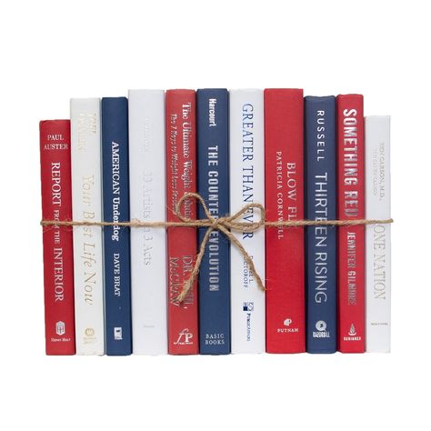 Take your design to a new level with the Modern Americana ColorPak from Booth & Williams. One linear foot of authentic modern hardback books in crisp shades of red, white and blue. Modern Americana, Bookshelves Decor, Hardback Books, 12 Books, Average Height, Modern Books, Decorative Books, Americana Decor, Patriotic Party