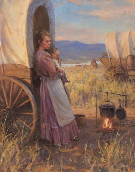 American Frontier Aesthetic, Pioneer Paintings, Frontier Aesthetic, Western Environment, Mormon Outfits, American Pioneers, Pioneer Life, Cowboy Pictures, Western Artwork