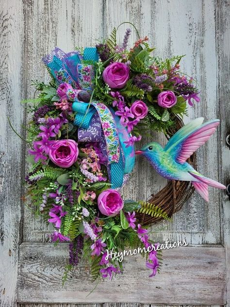 Kandi’s Inspired Kreations Community | I was able to make 1 more hummingbird wreath with berry cabbage roses | Facebook Bird Wreaths For Front Door, Hummingbird Wreath Ideas, Hummingbird Wreath, Cross Wreaths, Bird Wreath, Swag Ideas, Everyday Wreaths, Whimsical Wreaths, Cross Wreath