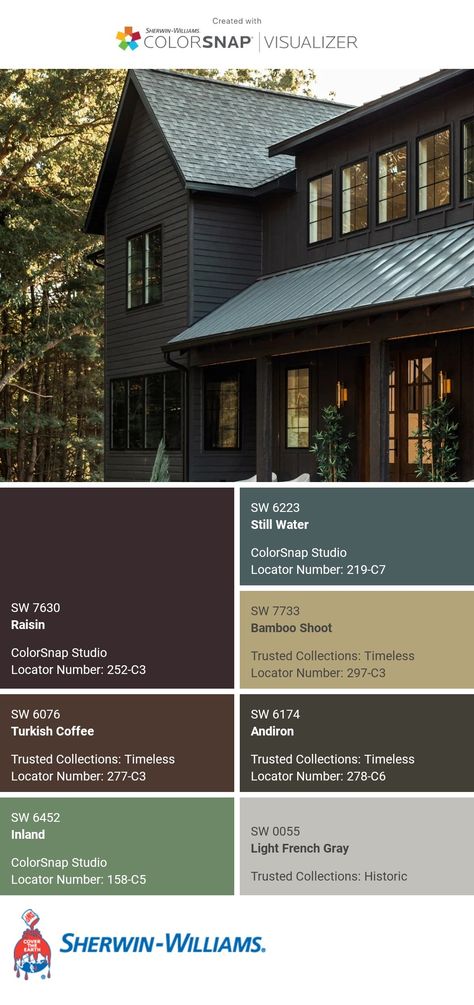 Rockweed Sherwin Williams, Walnut House, Exterior Siding Colors, Exterior Paint Schemes, Siding Colors, Exterior Trim, Exterior Siding, Paint Schemes, Sherwin Williams