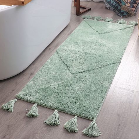 PRICES MAY VARY. BOHO BATHROOM RUNNER - our light green bathroom rug is a perfect addition to your bohemian home decor aesthetic, weather you use it as boho bedroom rug, area rug, boho bathroom rugs, college dorm room decor or nursery decor. Elevate your boho bathroom decor! SUPER SOFT - our green runner rugs are made out of premium material, ensuring the teal runners are super soft, thick and durable. Geometric bath mat design will compliment any bathroom decor and accessories, and urban outfit Bathroom Rugs Large, Mint Green Bathroom Decor, Teal Bathroom Rugs, Bathmat Ideas Bathroom, Urban Outfitters Decor, Light Green Bathrooms, Boho Bathroom Rugs, Mint Green Bathrooms, Green Bathroom Rugs