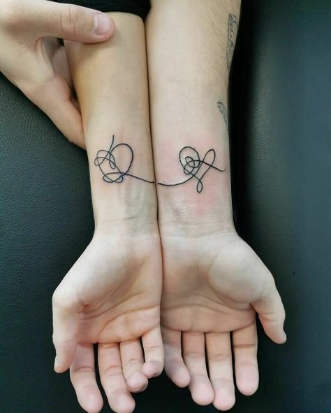 Best Friend Tattoos That Connect, Best Friend Tattoo Minimalist, Bff Symbols Tattoo, Two Part Tattoos Best Friends, Weird Bff Tattoos, Unique Tattoos For Sisters, Bestie Tattoo Ideas Small, Tattoo Ideas Female Meaningful Best Friends, Best Friend Tattoos Skeleton