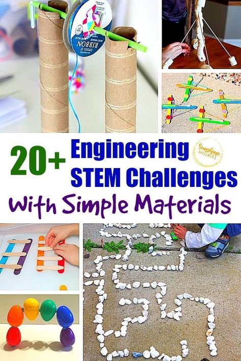 20+ Engineering STEM Challenges With Simple Materials. These are really great ideas for doing engineering with your kids. Stem Engineering Activities, Simple Stem Activities, Stem Camp, Stem Activities Preschool, Kindergarten Stem, Elementary Stem Activities, Fun Stem Activities, Easy Stem, Stem Experiments