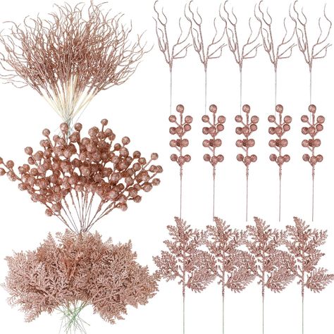 PRICES MAY VARY. Rose Gold Christmas Decoration: the package includes 75 pieces of rose gold tall vase filler decor with 3 styles, including 30 floral twig sprays, 15 berry branches and 30 artificial pine branches; These Christmas ornaments can be applied in a Christmas vase and provide an ample amount to cater to your diverse decoration needs for Christmas parties DIY Possibilities: these fake branches are suitable for fulfilling your numerous DIY decor concepts; They could be applied to adorn Rose Gold Tree Decorations, Champagne Blush Christmas Tree, Christmas Rose Gold Decorations, Rose Gold Christmas Tree Topper, Rose Gold Winter Wonderland Party, Rose Gold And White Christmas Tree, No Ornament Christmas Tree, Rose Gold Christmas Tree Ideas, Rose Gold Christmas Tree Decorations