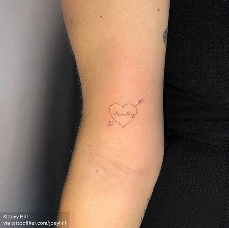 Stanley heart Love Heart Name Tattoo, Word Names, Heart Tattoos With Names, Bicep Tattoos, Love Heart Tattoo, Tiny Tats, Sea Tattoo, Explore Tattoo, Bicep Tattoo