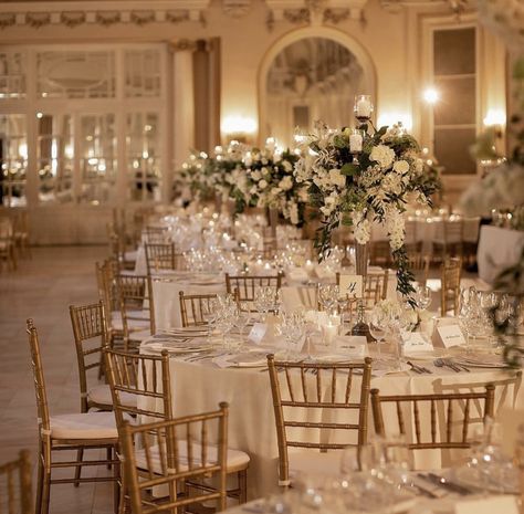 Wedding Decor Elegant Romantic, Wedding Aesthetic Elegant, Chic Elegant Wedding Decor, Classy Elegant Wedding Venues, Romantic White And Gold Wedding, Wedding Venue Ballroom, Classic Wedding Venue Receptions, Quiet Luxury Wedding Theme, Elegant Wedding Aesthetic Decor