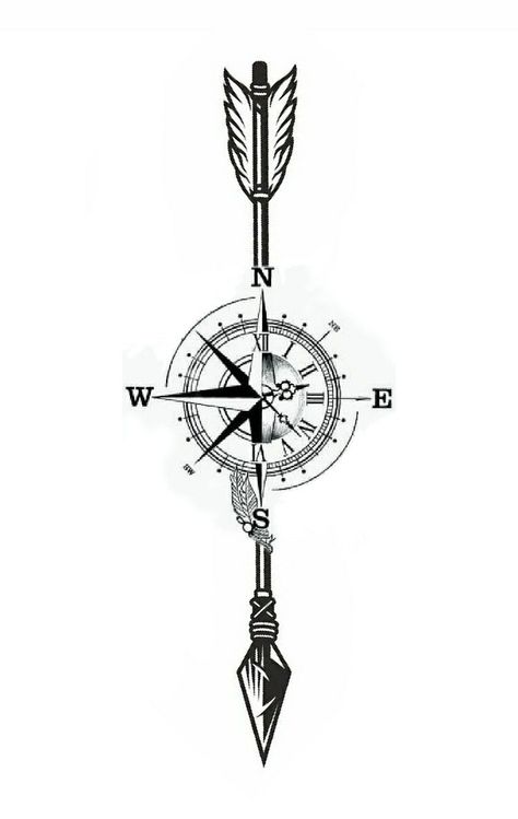 Arrow With Compass Tattoo Design, Arrow Compass Tattoo Men, Arrow Tattoo Design For Men, Compass With Arrow Tattoo, Time Travel Tattoo, Sagittarius Tattoo For Men, Tattoo Brother Sister, Compass Arrow Tattoo, Vintage Compass Tattoo