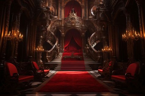 Evil Queen Castle, Red Queen Castle, Red Throne Room, Dark Castle Background, Queen Castle, Inside Castle, Interior Castle, Inside Building, Dark Mansion