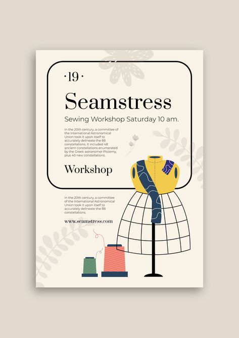 Retro Hand-drawn Seamstress Sewing Workshop Flyer Workshop Flyer, Sewing Workshop, Brand Kit, Used Tools, Website Design Inspiration, Business Branding, Free Graphic Design, Flyer Template, Flyer Design