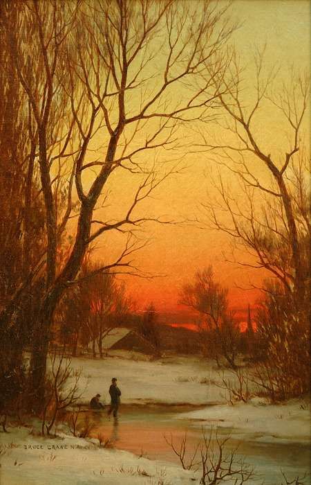 Bruce Crane - Sunset 1 Landscape Paintings, Frozen, Fishing, Trees, Paintings