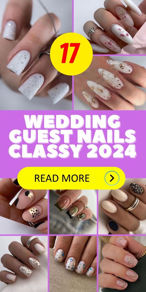 As a wedding guest in 2024, your nails should match the elegance of the occasion. Our collection of classy nail art designs includes options for acrylic and gel nails. Whether you're attending as a bride or a guest, consider bridal French almond nail art for a refined and sophisticated look. Pair it with your wedding guest attire to create a cohesive and stylish appearance. Nails For Bridal Shower Guest, Classy Nails For Wedding Guest, Cocktail Attire Nails, Nail Polish For Wedding Guest, Guest Wedding Nail Ideas, Nail Art For Wedding Guest, Wedding Guests Nails, Nail Design For Wedding Guest, Wedding Guest Acrylic Nails