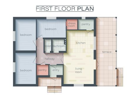 Architectural technical color floor plan... | Premium Vector #Freepik #vector #floor-plan #house-plan #interior-plan #interior-architecture Plan Of A House, Colorful Floor, Rendered Floor Plan, Color Floor, Pantry Room, Small Cafe Design, Colour Architecture, Plans Architecture, Small Cafe