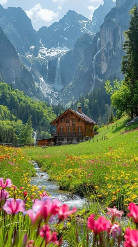 Mountains In Switzerland, Most Beautiful Landscapes In The World, Natural Places Beautiful, Switzerland Homes, House On Mountain, House In Mountains, Places Mountains, Houses In The Mountains, Mountains Pictures