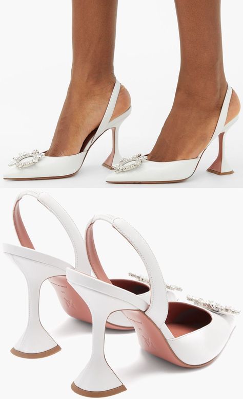 Wedding Shoes Amina Muaddi, Block Slingback Heels, Amina Muaddi Bridal Shoes, Amina Muaddi White Heels, Amina Muaddi Wedding Shoes, White Amina Muaddi Heels, Amina Muaddi Shoes White, Heels Classy Elegant White, Designer Bridal Shoes