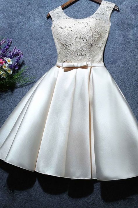 Cute Ivory Satin and Lace Round Neckline Lace-up Teen Formal Dress, Lovely Formal Dresses 2019 Teen Formal Dress, Teen Homecoming Dresses, Future Punk, Formal Dresses For Teens, Short Homecoming Dress, Custom Size Dresses, Dresses For Teens, Homecoming Dress, Pop Fashion