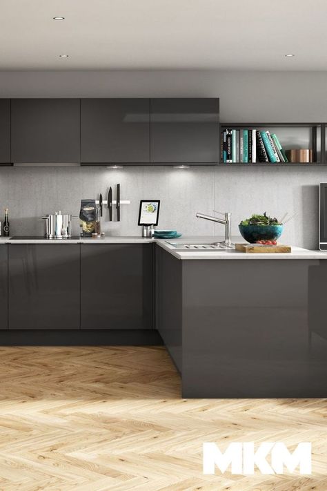 High Gloss Grey Kitchen, Grey Gloss Kitchen, Matt Kitchen, High Gloss Kitchen, Port Talbot, Monochrome Aesthetic, Gloss Kitchen, Contemporary Kitchens, Bathroom Showrooms