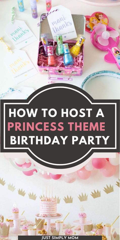 Trying to plan the perfect princess party for your little girl? Here are some ideas for activities, decorations, favors, food and more! 7th Birthday Party For Girls Themes Princess, Princess Theme Birthday Activities, Princess Themed Tea Party, Easy Princess Birthday Party, Princess Parties Ideas, Simple Princess Party Ideas, Non Disney Princess Party, Games For Princess Party, Five Year Old Princess Birthday Party