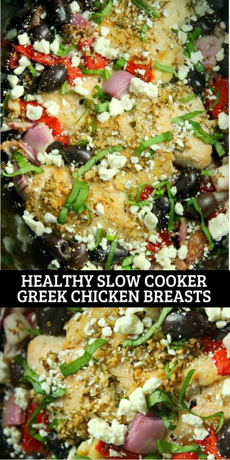 Clean Crock Pot Chicken Recipes, Greek Chicken Crockpot Slow Cooker, Crockpot Chicken Healthy Clean Eating, Healthy Crock Pot Chicken Breast Recipes, Healthy Mediterranean Crockpot Recipes, Mediterranean Crock Pot Recipes Healthy, Greek Chicken In Crockpot, Low Cal Crock Pot Recipes, Greek Chicken Slow Cooker Recipes