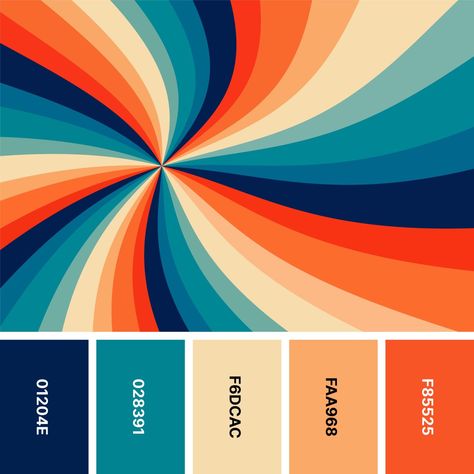 Orange Color Pallete Colour Palettes, Soda Pop Color Palette, Retro Orange Color Palette, Colorways Color Palettes, Color Palettes With Orange, Art Palette Aesthetic, Funky Colour Palette, Retro Rainbow Color Palette, Aesthetic Pallete Color