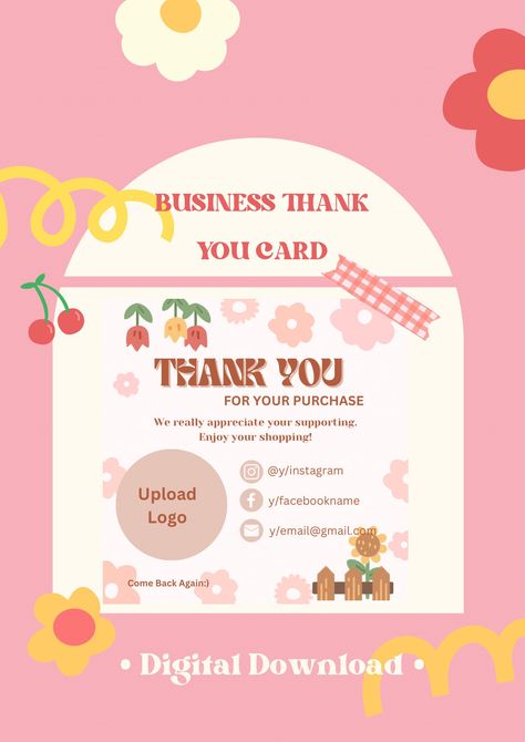 Business ThankYou Card （Digital Download） by PASSIONIES on Etsy Aesthetic Thank You Cards, Nice Aesthetic, Business Thank You Cards, Business Thank You, Feb 2, Design Help, Aesthetic Design, Digital Download Etsy, Art Inspo