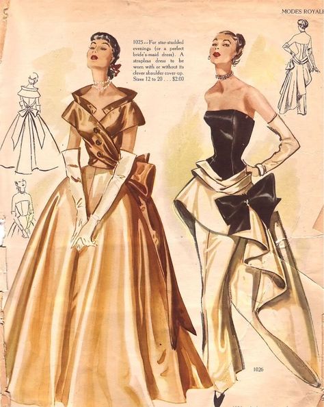 what-i-encontradas: Modos Royale vestidos de noite - 1951 Creative Dresses, Vintage Fashion Sketches, Fashion Illustration Vintage, Vintage Dress Patterns, Morning Inspiration, Fashion Art Illustration, Fashion Design Sketches, Vintage Vogue, Mode Inspo