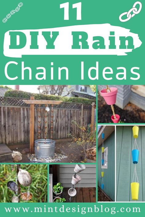 DIY Rain Chain Diy Rain Chain Dollar Stores, Tin Can Rain Chain Diy, Diy Rain Chain Ideas, Diy Rain Chain How To Make, Rain Chain Basin Ideas, Rain Chain Ideas, Rain Chain Diy, Rain Chain Garden, Repurposed Candle Holders