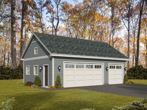 062G-0156: 3-Car Garage Plan or 2-Car Garage with Workshop Three Car Garage Plans, Diy Garage Plans, Garage With Workshop, Horizontal Siding, 3 Car Garage Plans, Detached Garage Designs, Garage Plans With Loft, Garage Plans Detached, Garage Workshop Plans