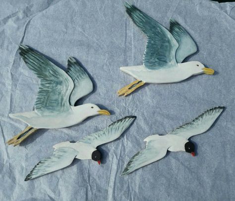 Diy Seagull, Ceramic Swallows, Seagull Sculpture Clay, Ceramic Seagull, Ceramic Flying Birds, Seagull Sculpture, Flying Seagull Painting, Bird Graphic, Clay Birds