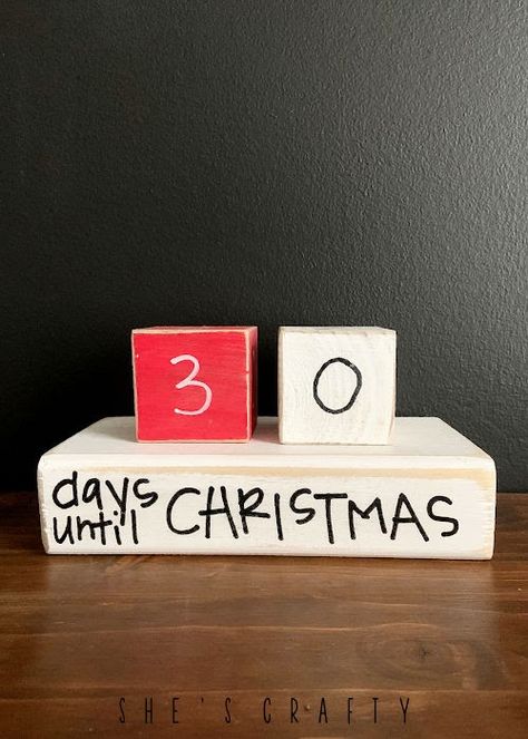 Days Until Christmas Sign Diy, Christmas Countdown Blocks, Diy Christmas Countdown, Christmas Countdown Diy, Countdown Blocks, Christmas Signs Diy, White Paint Pen, Block Painting, Holiday Craft