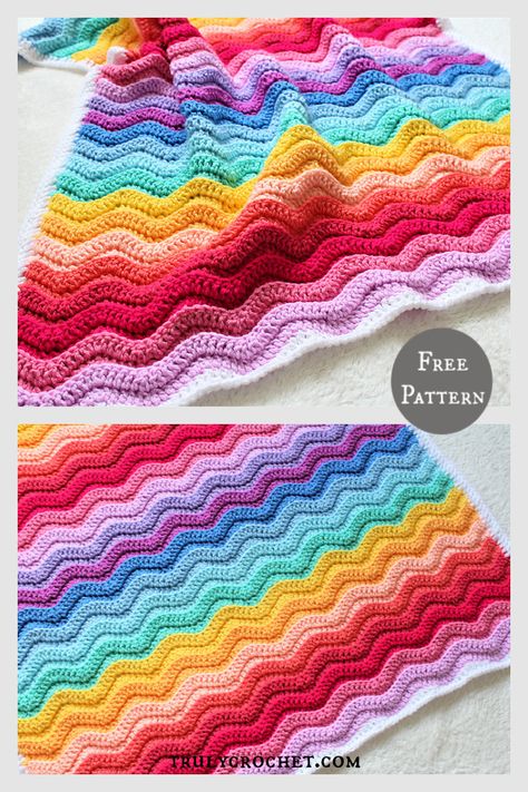 6 Rainbow Baby Blanket Free Crochet Pattern Rainbow Crochet Blanket Pattern, Ripple Stitch Crochet, Chevron Crochet Blanket Pattern, Baby Blanket Free Crochet Pattern, Crochet Blanket Rainbow, Crochet Ripple Pattern, Rainbow Baby Blanket, Crochet Blanket Chevron, Crochet Ripple Blanket