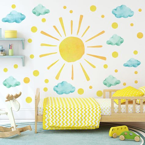 Cloud Wall Decal, Sun Wall Decor, Polka Dot Wall Decals, Polka Dot Walls, Sun And Clouds, Wall Stickers Kids, Decoration Stickers, Wall Decor Stickers, Bedroom Boho