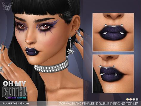 Sims 4 — Oh My Goth - Double Piercing Top Lip by feyona — Double Spiked Piercing Top Lip comes in 4 colors of metal: Piercing Mouth, Angel Bites Piercing, Angel Bites, Mouth Piercings, Sims 4 Piercings, Piercing Chart, Sims 4 Studio, Unicorn Earrings, Anime Makeup