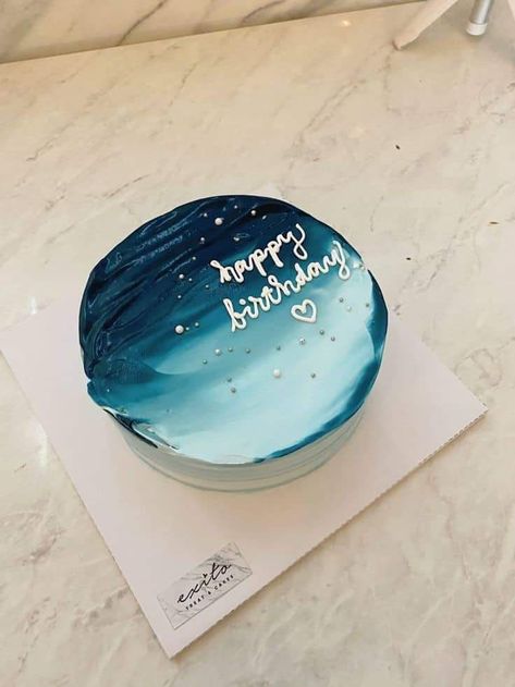 Korean Cake Aesthetic Blue, Blue Bento Cake Aesthetic, Cake Birthday Korea Simple Blue, Ocean Cake Aesthetic, Korean Birthday Cake For Men, Cake Korean Design, Korean Cake Boy, Bento Cake Design Birthday Boy, Blue Korean Cake