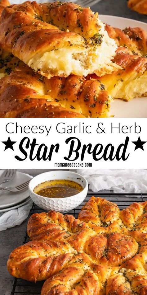 Bread With Herbs, Cheese Stars, Festive Bread, Bread Dipping Oil, Star Bread, Holiday Bread, Herb Bread, Herb Cheese, Bread Maker