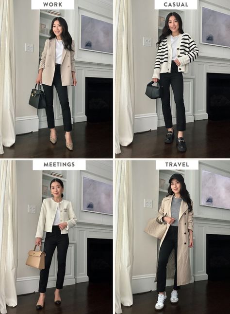 Outfits by occasion - Extra Petite Outfits With Black Pants, Petite Capsule Wardrobe, Outfits For Petite, Black Slim Pants, Black Pants Outfit, Capsule Wardrobe Work, Spring Work, Extra Petite, Capsule Wardrobe Essentials