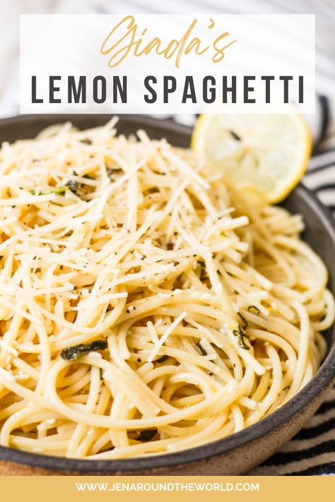 One of the easiest pasta dishes you will ever make in your life is Giada's Lemon Spaghetti. If you are a lemon lover like me, tempt your tastebuds and make this dish! It's the perfect light meal to enjoy after a hard day at work because the total time to make it is 20 minutes from start to finish.

The longer the pasta sits in the lemon sauce, the better it gets. The lemon sauce ingredients are olive oil, Parmesan cheese, lemon zest, salt, black pepper, lemon juice, and chopped fresh basil. Lemon Pepper Pasta Sauce, Lemon Spaghetti Recipes, Lemon Pepper Pasta, Lemon Spaghetti, Pepper Pasta, Easy Pasta Dishes, Lemon Sauce, Spaghetti Recipes, Most Popular Recipes