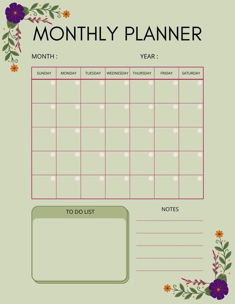 Planner template available for download through Etsy. Monthly Planner Diy, Yearly Planner Template, Filofax Diy, Ipad Template, Planner Monthly Layout, Etsy Planner, Study Planner Printable, Monthly Planner Template, Sage Green Floral