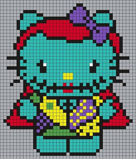 Sally Christmas, Sally From Nightmare Before Christmas, Christmas Hello Kitty, Christmas Perler Beads, Hello Kitty Crochet, Sally Nightmare Before Christmas, Pony Bead Patterns, Pixel Art Grid, Kandi Patterns