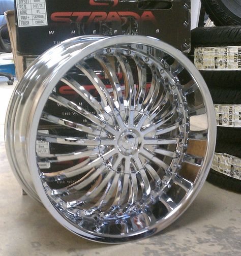 strada rims | A2I: Strada Spina Chrome Wheels 20", 22" and 24" Chrome Wheels ... Black Rims Jeep, 22 Inch Rims, Custom Wheels Cars, Spectator Shoes, Car Rims, Cooper Tires, Rims For Sale, Truck Rims, Chrome Rims