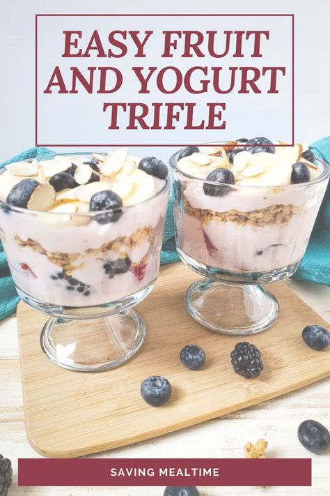 This fruit and yogurt trifle has the perfect balance of creaminess and fruitiness, and is the perfect brunch or dessert recipe to try this summer! Got some guests coming up for brunch? Or maybe you’re looking to treat your taste buds to something sweet, but still want to keep it healthy. This easy fruit and yogurt trifle might just be the perfect recipe to try out! It is incredibly easy to make, takes just minutes of your kitchen time, and is the perfect healthy dessert or brunch option. Yogurt Trifle Breakfast, Yogurt Trifle, Fruit With Yogurt, Healthy Trifle, Mini Trifle Desserts, Fruit Trifle Recipes, Good Desserts To Make, Mini Trifle, Summer Fruit Desserts