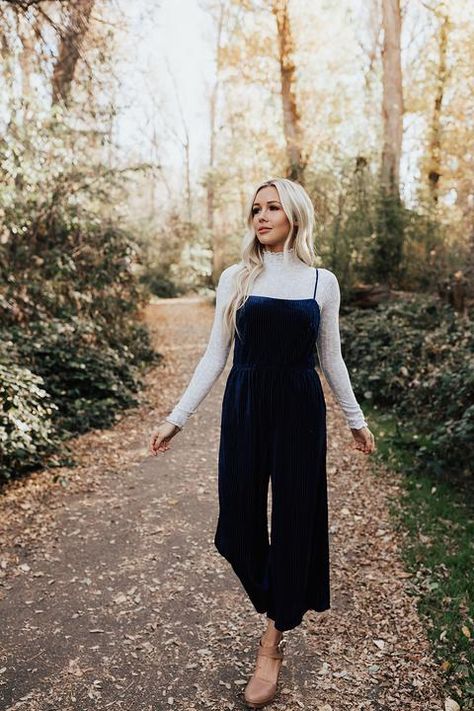 Homecoming Velvet Jumper in Navy Women’s Jumper Outfit, Layered Jumpsuit Outfit Fall, Velvet Jumper Outfit, Fall Jumper Outfit, Cute Jumper Outfits, Jumper Outfit Winter, Winter Jumpsuit Outfit, Black Jumper Outfit, Fall Jumpsuit Outfit