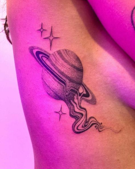 Solar System Leg Tattoo, Back Tattoo Women Planets, Space Chest Tattoo Female, Planet Hip Tattoo, Planet Her Tattoo, Abstract Planet Tattoo, Unique Space Tattoos, Astrology Sleeve Tattoos For Women, Space And Nature Tattoo