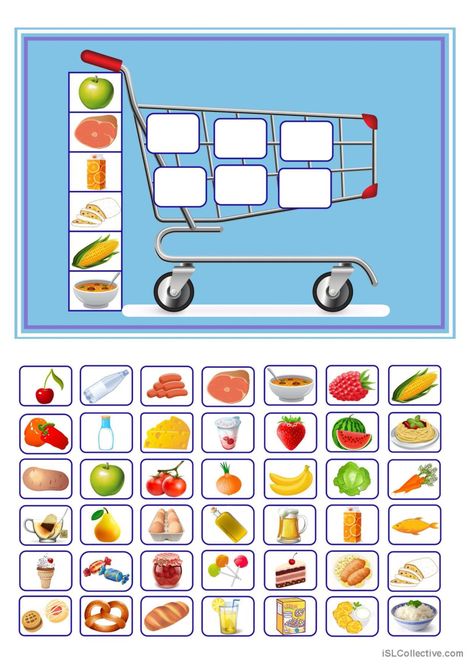 Food Lotto Supermarket: English Esl Worksheets Pdf & Doc image and visual related images Visual Grocery Shopping List, Supermarket Theme Preschool, Preschool Shopping Activities, Supermarket Activities Preschool, Free Preschool Activities, Elementary School Activities, World Language Classroom, Learning Preschool, French Teaching Resources