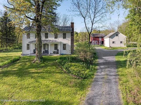 A Fully Renovated, c. 1920 Rhinebeck Farmhouse: $1.375K - Upstater Colonial Farmhouse Exterior, 1920 Farmhouse, 1920s Farmhouse, 1900 Farmhouse, Farmhouse Colonial, Red Brick Fireplaces, Colonial House Exteriors, Rhinebeck Ny, Colonial Farmhouse